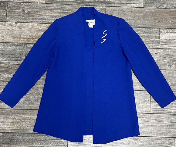 S.L. Fashions Petites 6P Royal Blue Open Front Jacket Beaded Embellished Blazer - Picture 3 of 16